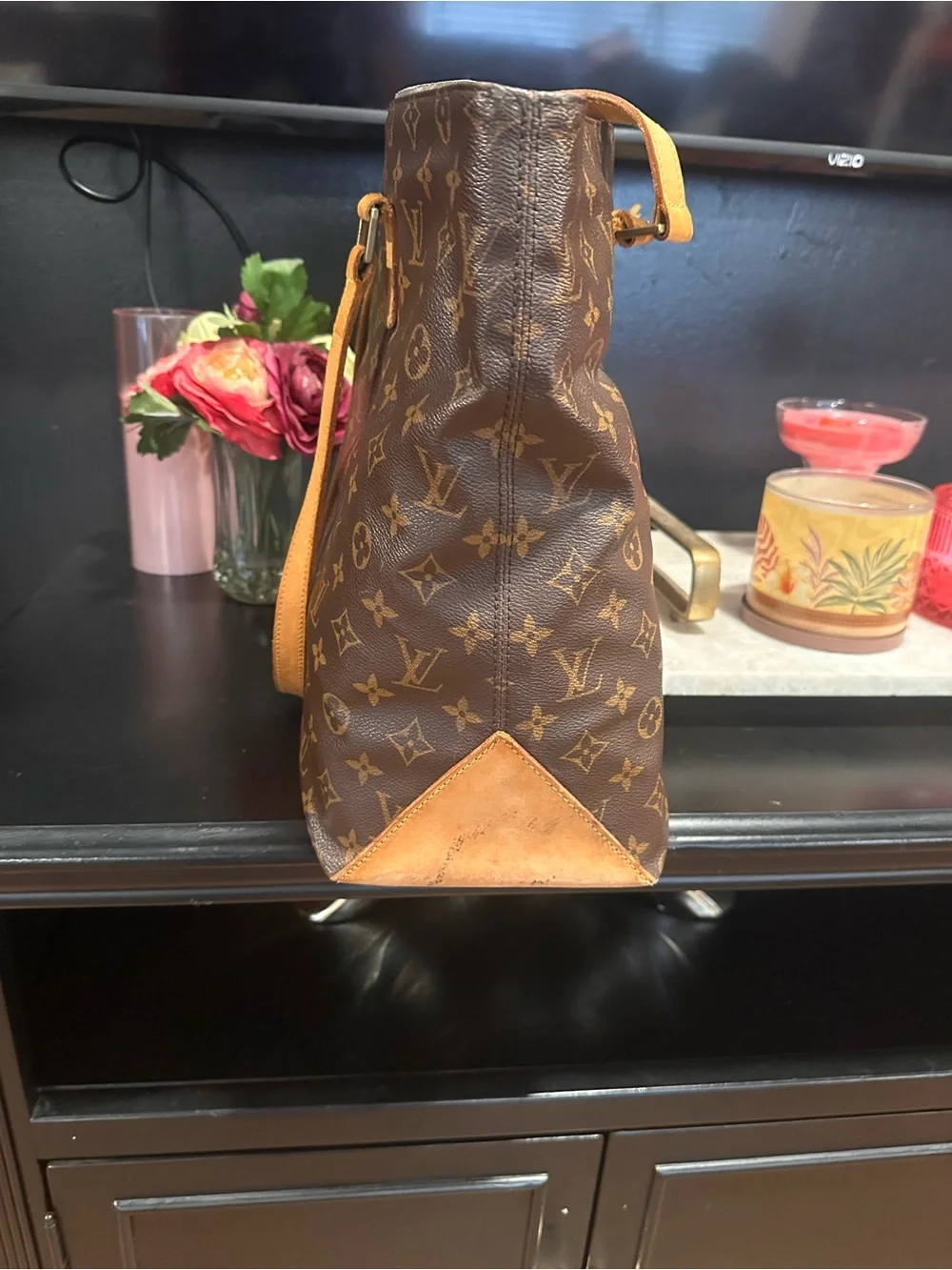 Louis Vuitton Monogram Canvas Tote with Tan Vachetta Straps